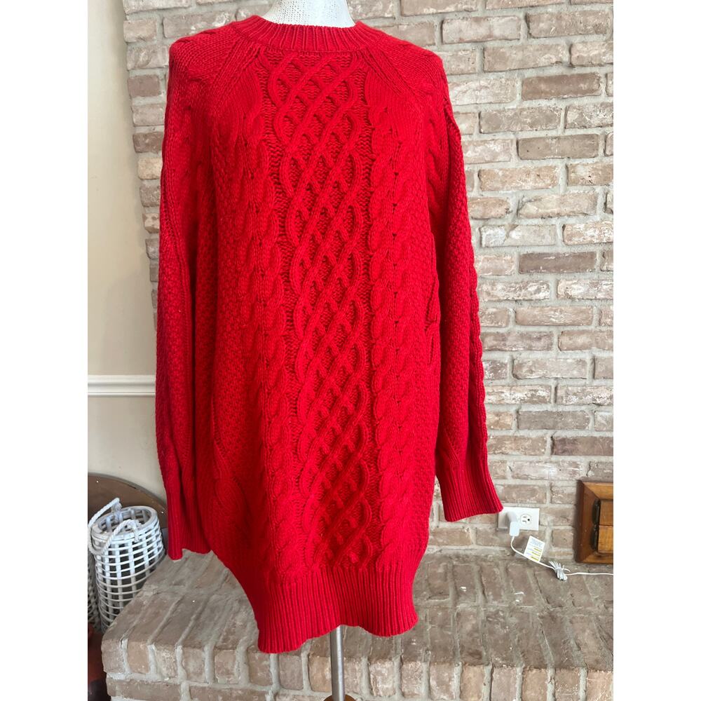 Crimson boat neck, cable knit sweater dress! Sz XL
